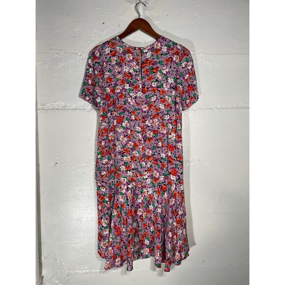Ann Taylor Floral Dress Short Sleeve Drop Waist Flowy Romantic Oversized Size M - Picture 7 of 13
